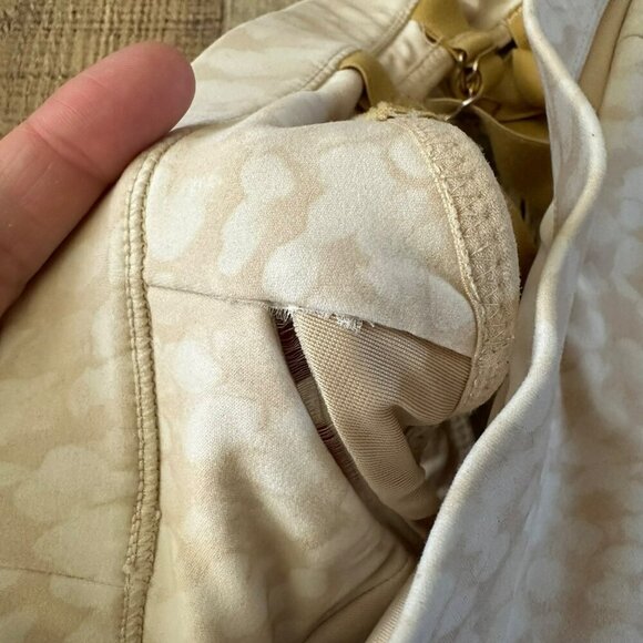Fabletics Light Beige & White Patterned Sports Bra With Gold Straps - Picture 6 of 6